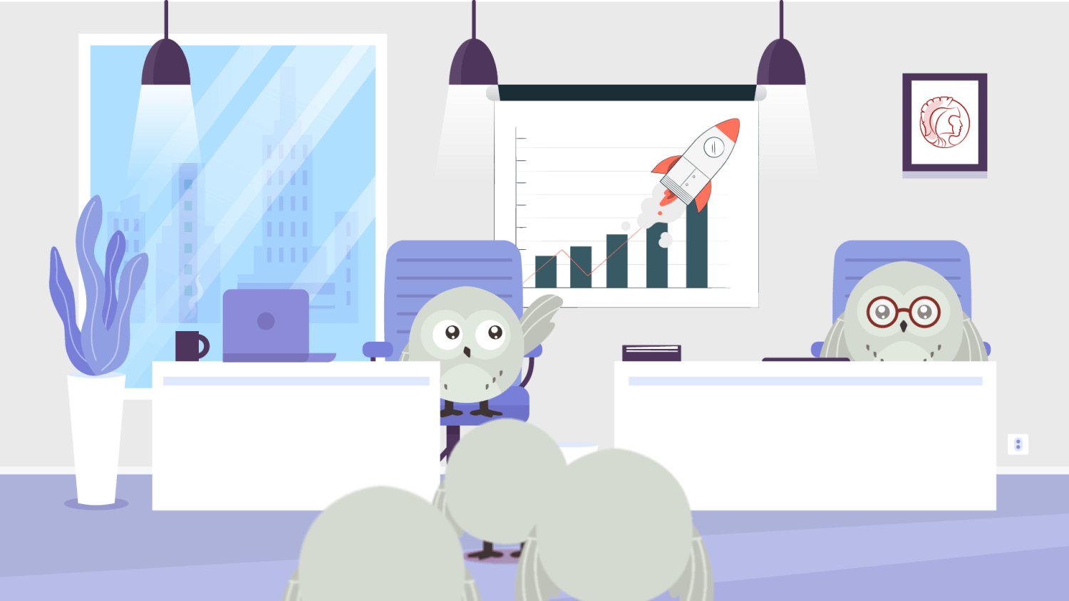 Ilustração de coruja criando estratégias de Marketing Digital