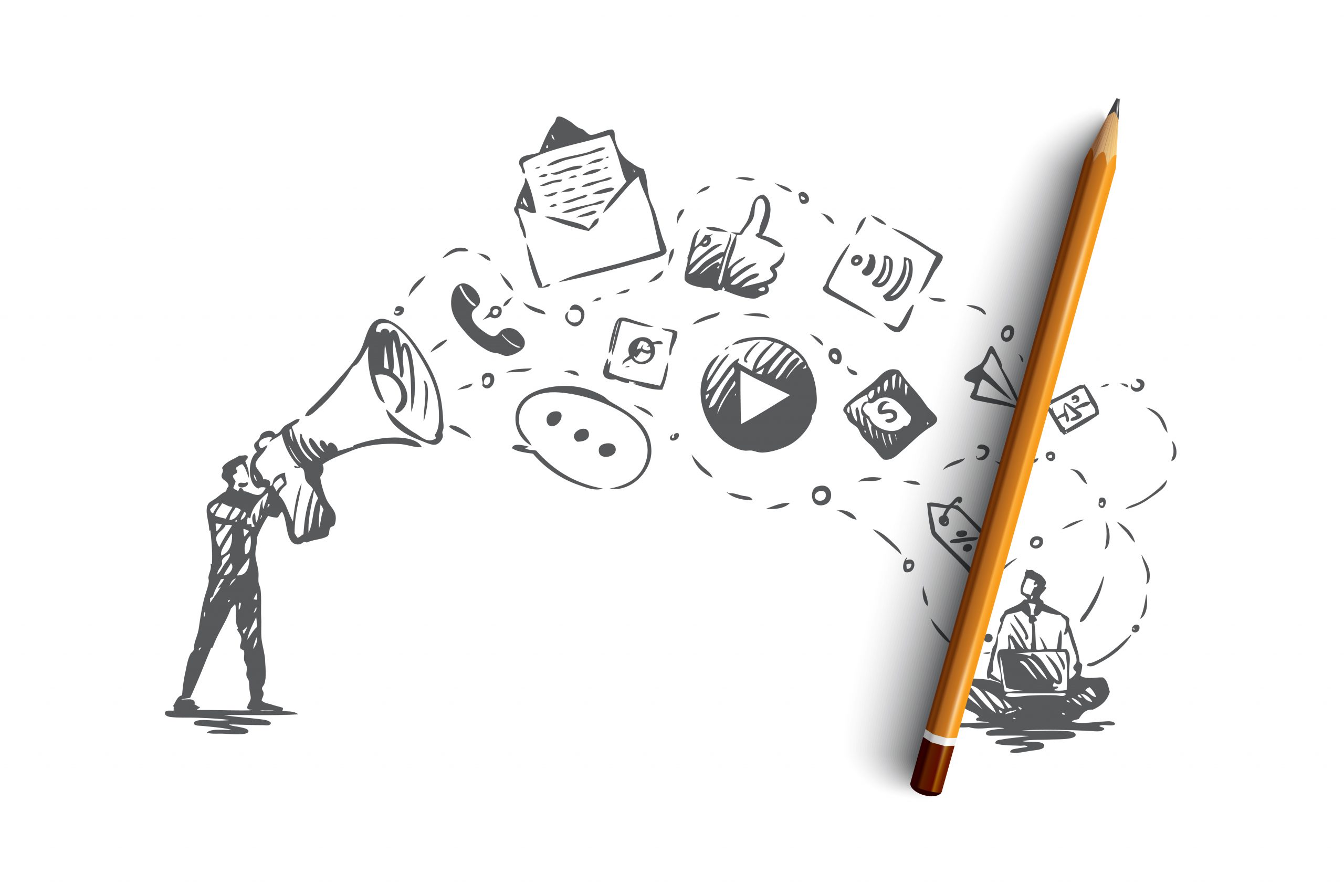 Ilustração de pessoa anunciando possibilidades de propaganda