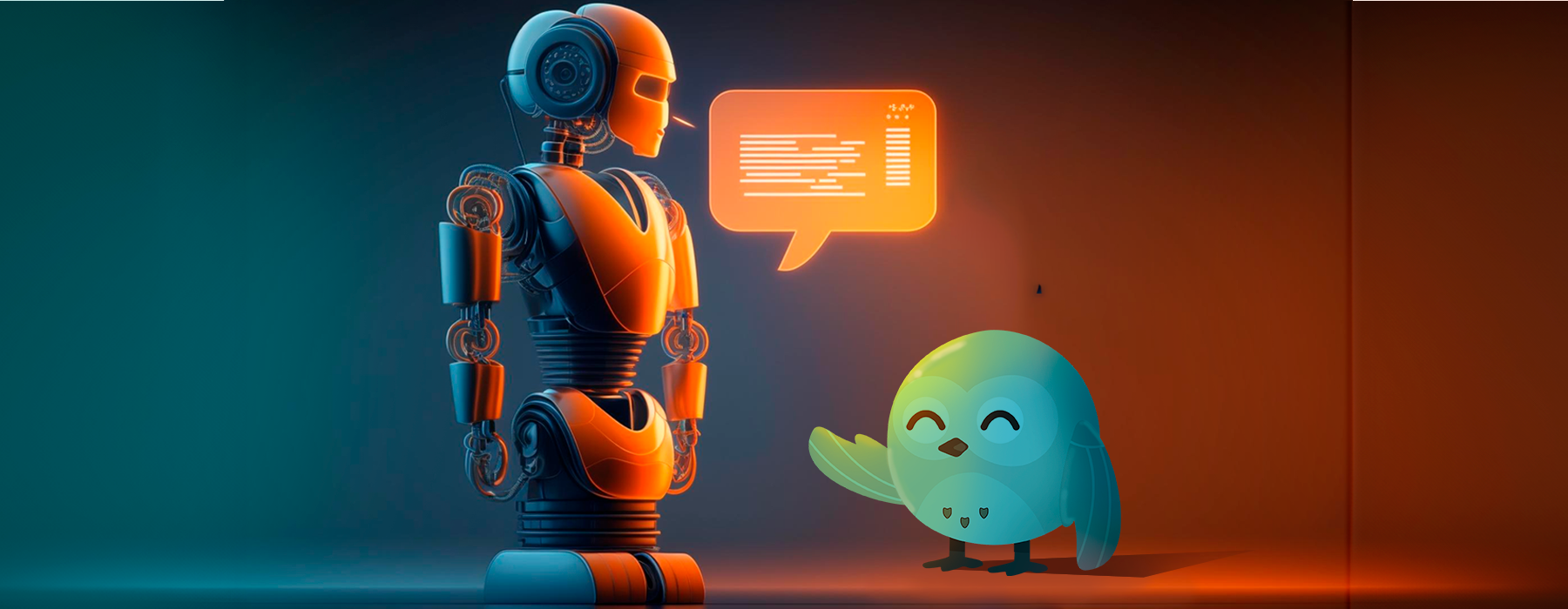 Mina conversando com um robô