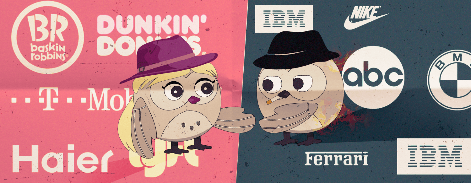 Ilustração da Mina em universo cinematográfico e representação dos símbolos e marca