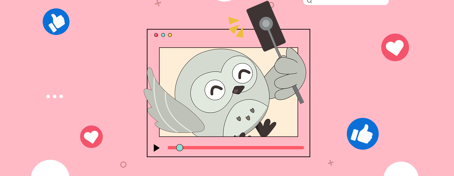 Mina com um pau de selfie e um celular se filmando dentro de uma tela