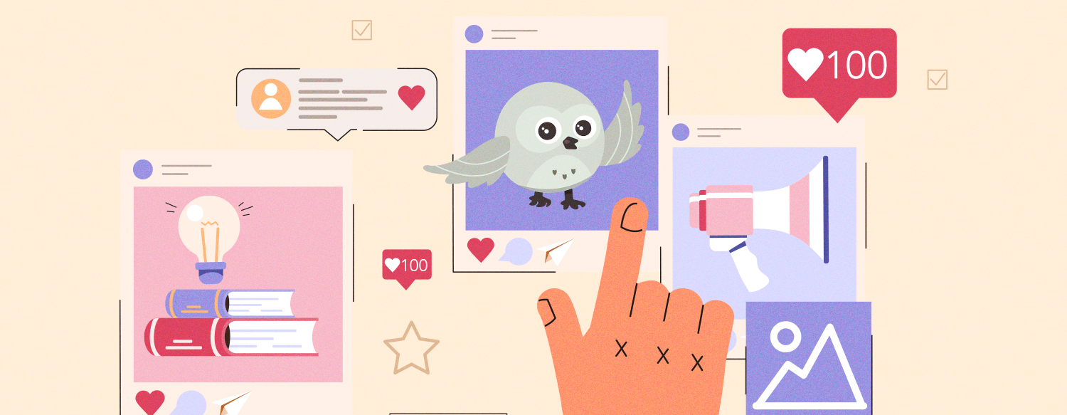 Telas de dispositivos digitais, com uma mão e a Mina em uma dessas telas