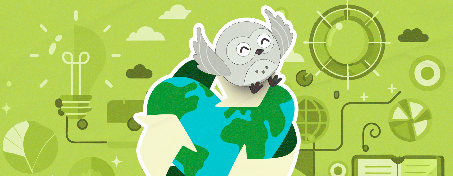 Mina em cima de um símbolo de marketing sustentável